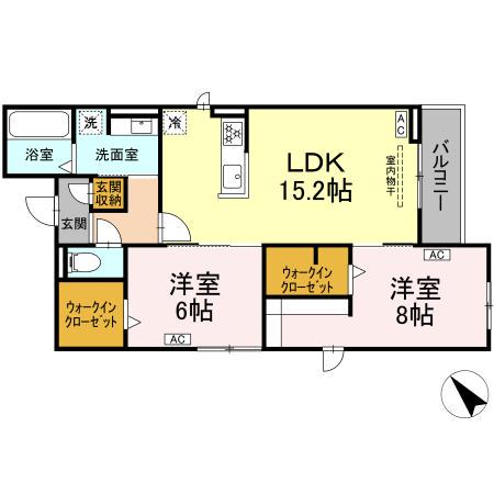 マリポーサ高畑B(2LDK/3階)の間取り写真