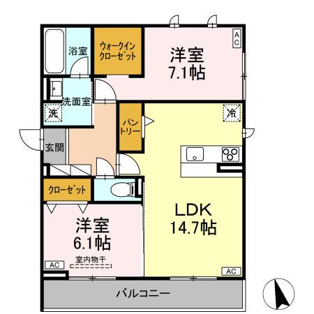 セレスティア長良 ウエスト(2LDK/3階)の間取り写真
