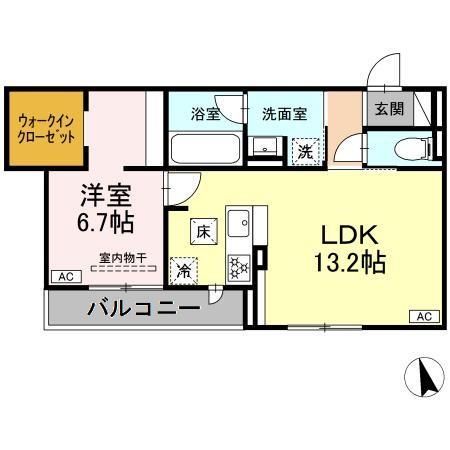 セレスティア長良 ウエスト(1LDK/1階)の間取り写真