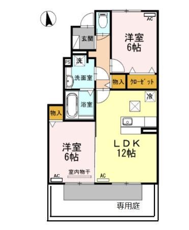 ソラティオB(2LDK/1階)の間取り写真