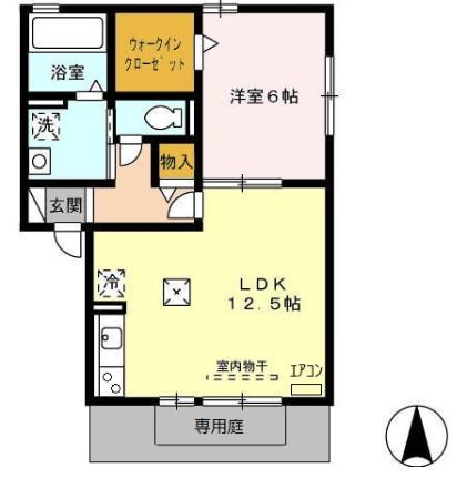 マメゾン菊住E(1LDK/1階)の間取り写真