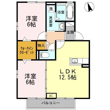 風の舞 南館(2LDK/2階)の間取り写真