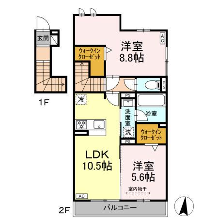 名古屋市東山線 高畑駅 徒歩15分 2階建 新築(2LDK/2階)の間取り写真