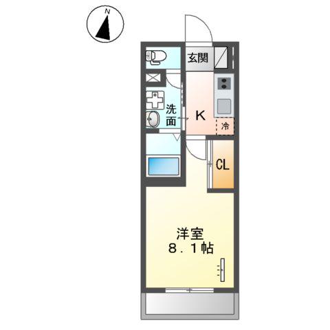 ヴァローレ日比野(1K/2階)の間取り写真