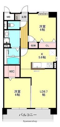 港区当知オーナールーム付マンション(2LDK/1階)の間取り写真