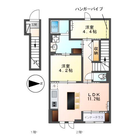 コルナス(2LDK/2階)の間取り写真