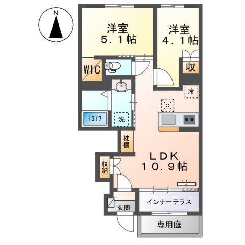 中川区新家1丁目アパート(2LDK/1階)の間取り写真