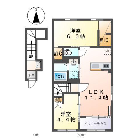 中川区新家1丁目アパート(2LDK/2階)の間取り写真