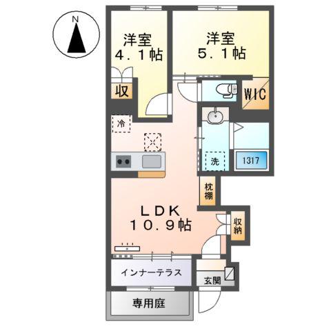 中川区新家1丁目アパート(2LDK/1階)の間取り写真