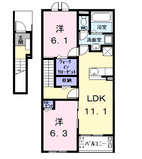コージィープレイス 凛(2LDK/2階)の間取り写真
