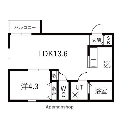 道徳テラス(1LDK/1階)の間取り写真