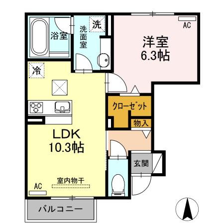 ポート魁(1LDK/1階)の間取り写真