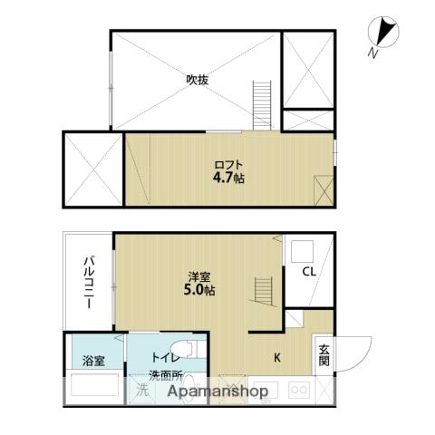 エクシア道徳(ワンルーム/2階)の間取り写真