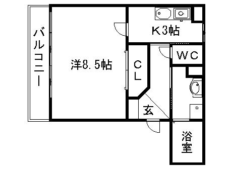 マルトピア九重2(1K/1階)の間取り写真