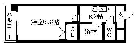 カーサ川並(1K/4階)の間取り写真