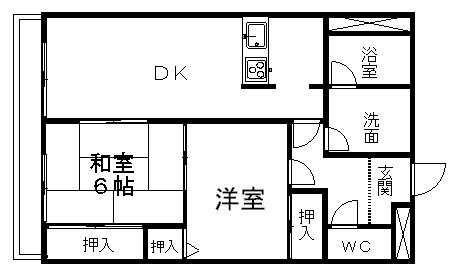 リバーサイド雅(2LDK/4階)の間取り写真