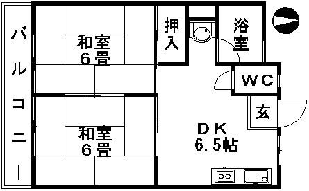 ドミール服部B棟(2DK/1階)の間取り写真