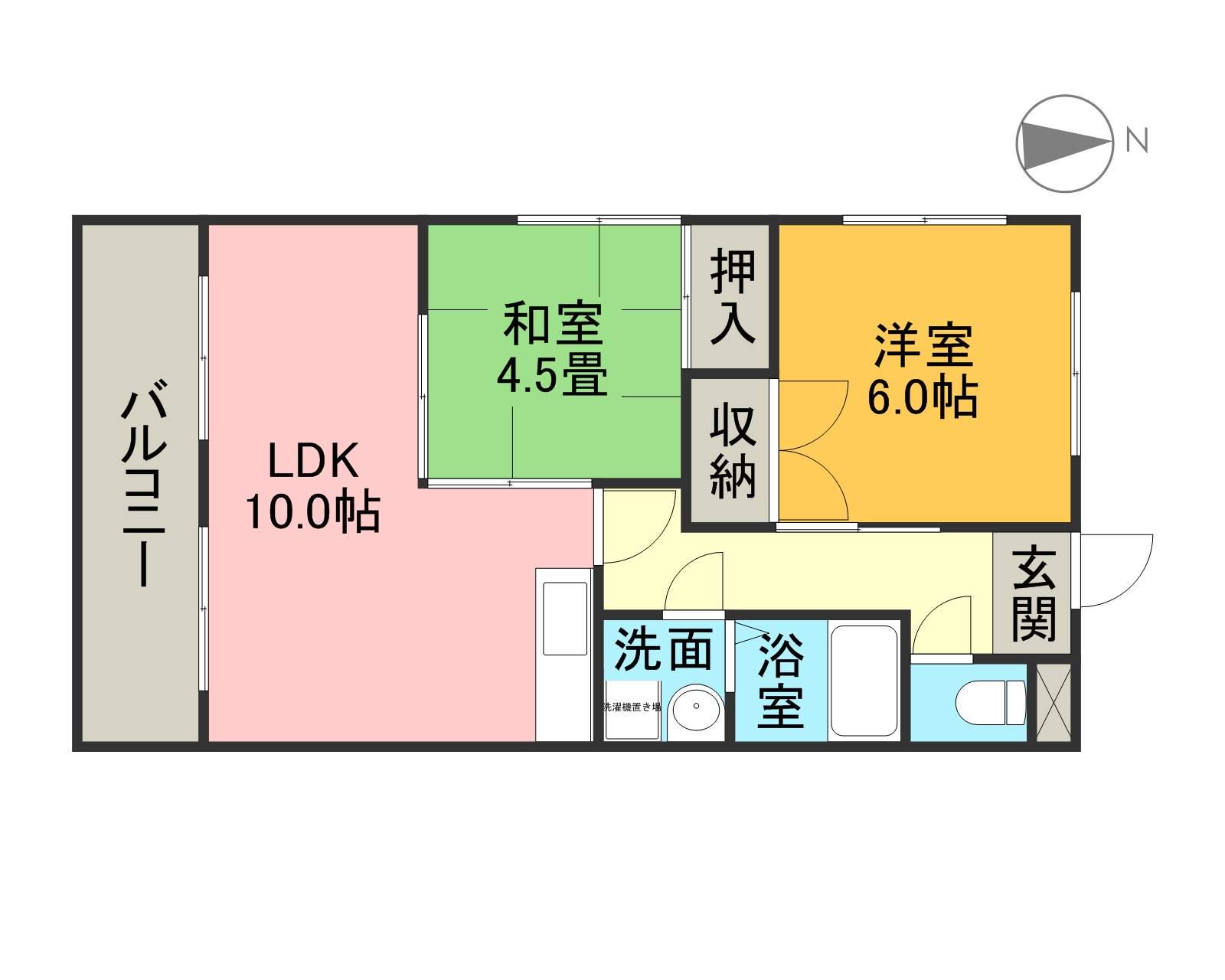サンライズ入場(2LDK/5階)の間取り写真
