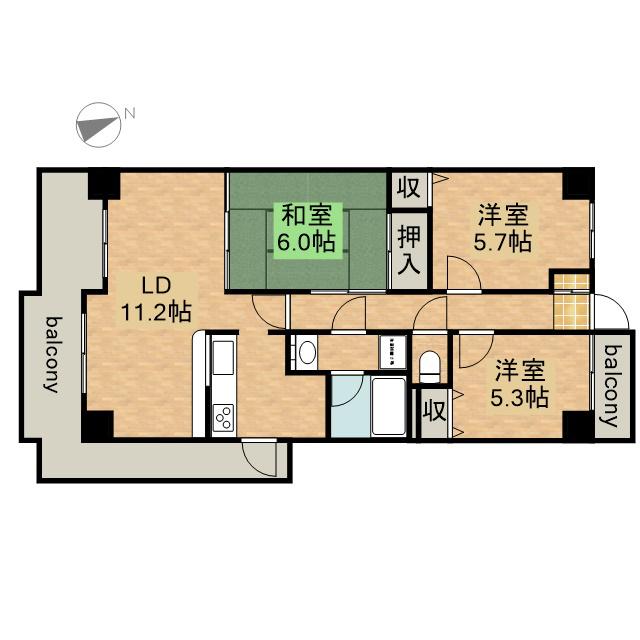 アピエス尾頭橋(3LDK/3階)の間取り写真