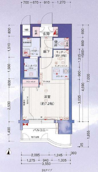 プレサンス名古屋駅前(ワンルーム/8階)の間取り写真