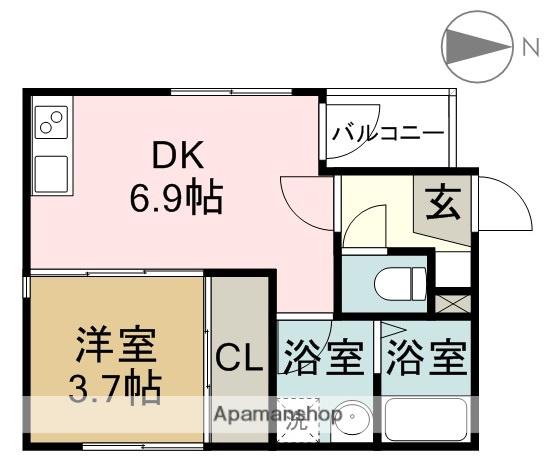 ハーモニーテラス六番(1DK/3階)の間取り写真