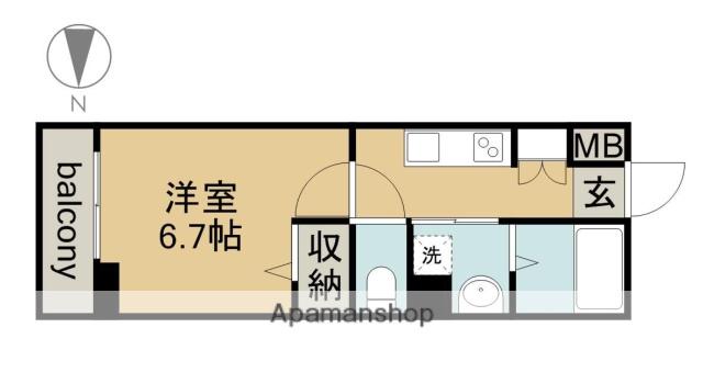 アスピラシオン尾頭橋(1K/1階)の間取り写真