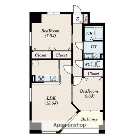 QREST葵(2LDK/8階)の間取り写真