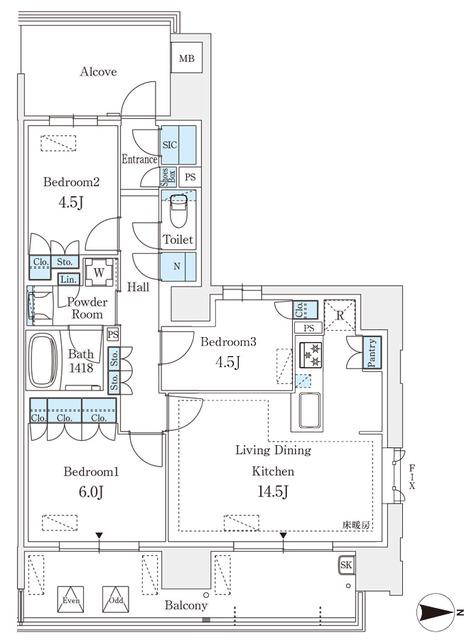 GRANPASEO丸の内(3LDK/11階)の間取り写真