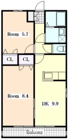 アウラガーデン B(2DK/2階)の間取り写真