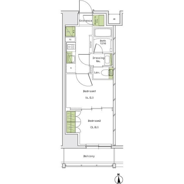 ザ・パークハビオ名古屋松原(2K/13階)の間取り写真