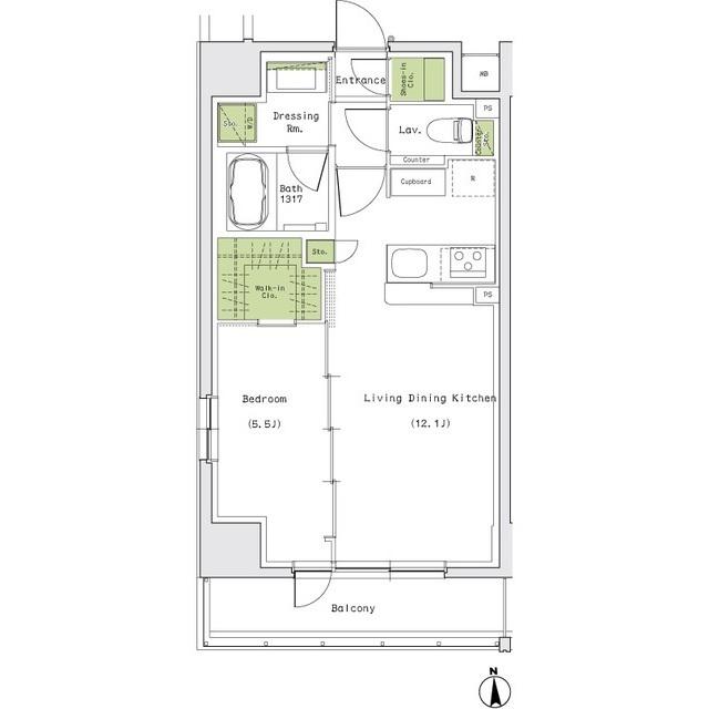 ザ・パークハビオ名古屋松原(1LDK/12階)の間取り写真