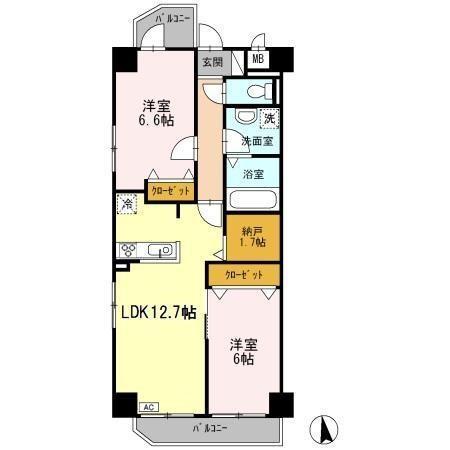 ハピネス車道(2LDK/3階)の間取り写真