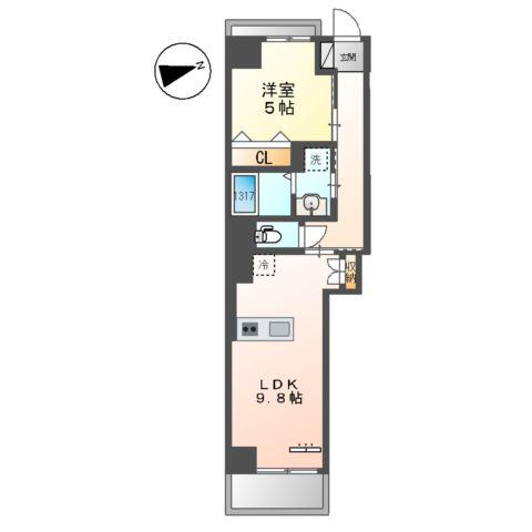 ベルク栄(1LDK/8階)の間取り写真