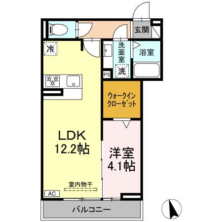 セレスティア長良 イースト(1LDK/2階)の間取り写真