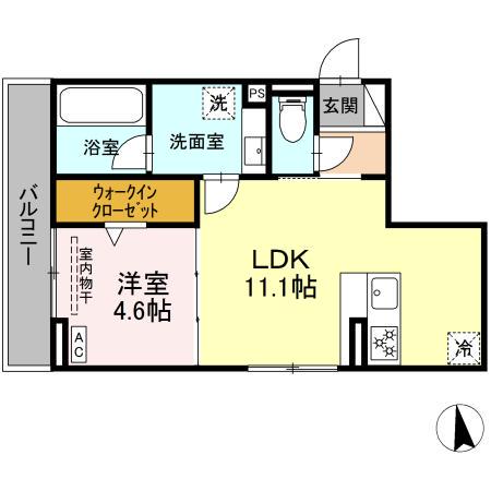 ノクターン内山(1LDK/3階)の間取り写真