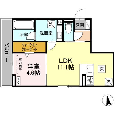 ノクターン内山(1LDK/1階)の間取り写真