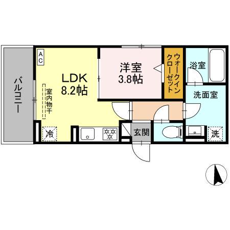 ノクターン内山(1LDK/3階)の間取り写真