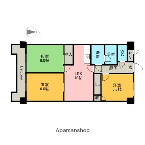 ジュフク松本(3LDK/6階)の間取り写真