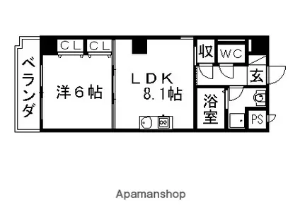 センチュリーパーク千年1番館(1LDK/6階)の間取り写真