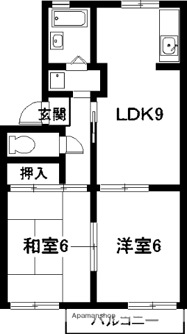 サンライズ庄南(2LDK/1階)の間取り写真