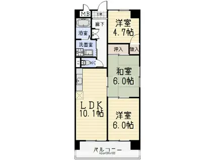 キャピタルシティ苗田(3LDK/2階)の間取り写真