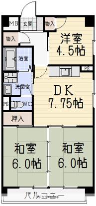 2清邦ビル(3DK/5階)の間取り写真