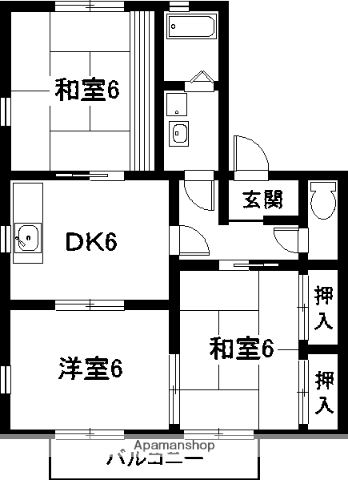 ジュネス三軒(3DK/2階)の間取り写真