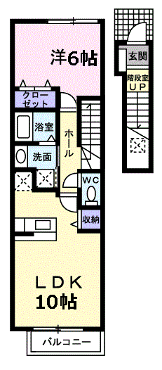 クラール勝川(1LDK/2階)の間取り写真