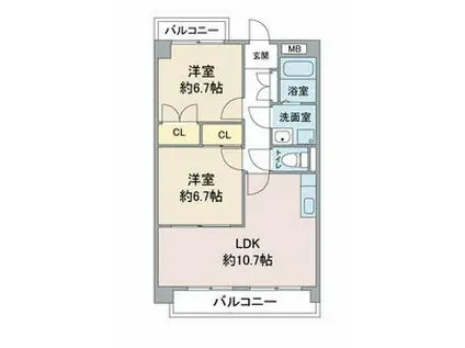 コンフォール南川(2LDK/4階)の間取り写真