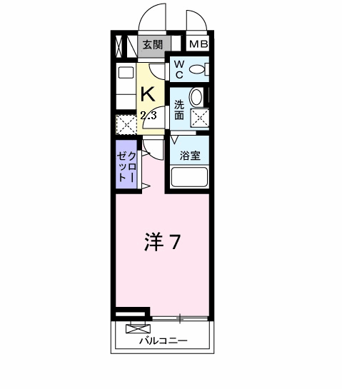 ジェルメ大喜新町Ⅱ(1K/2階)の間取り写真
