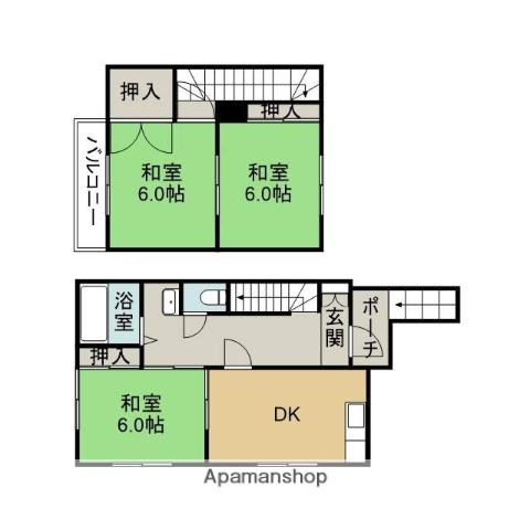 中央本線 神領駅 徒歩22分 2階建 築49年(3DK)の間取り写真