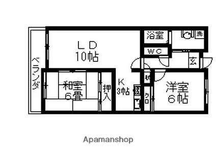 エスポワール尾崎(2LDK/4階)の間取り写真