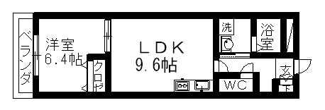 スカイブルーK(1LDK/2階)の間取り写真