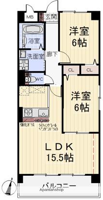 キャピタルシティ苗田(2LDK/4階)の間取り写真